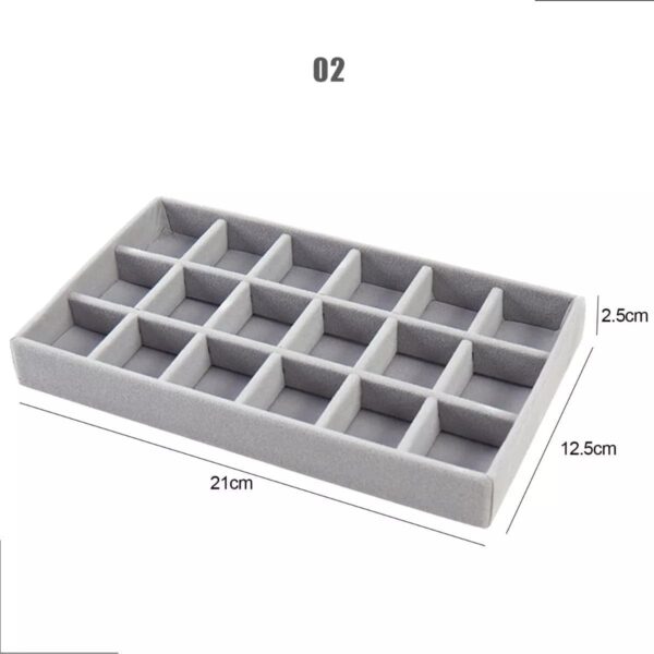Grey Jewelry Velvet Tray with 18 Grid - Image 4