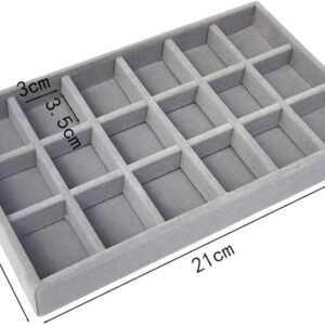 Grey Jewelry Velvet Tray with 18 Grid