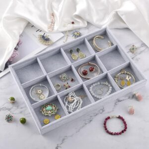 Ice Gray Plush Velvet Stackable Jewelry Display Tray