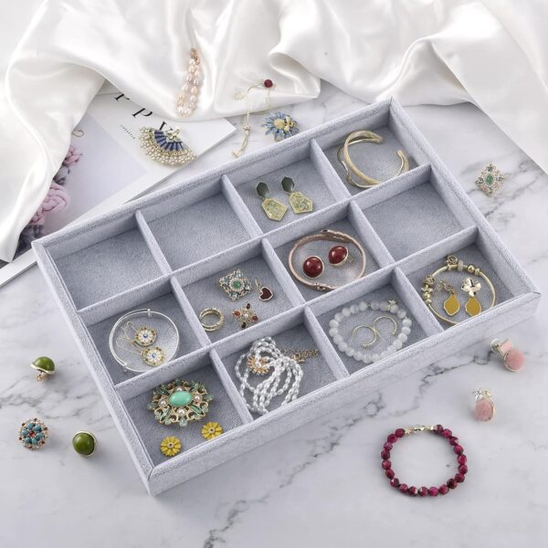 Ice Gray Plush Velvet Stackable Jewelry Display Tray - Image 4