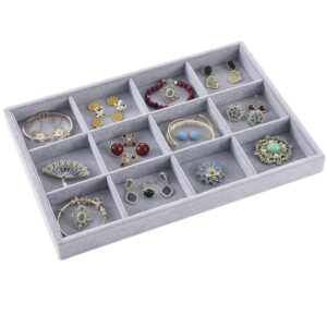 Ice Gray Plush Velvet Stackable Jewelry Display Tray