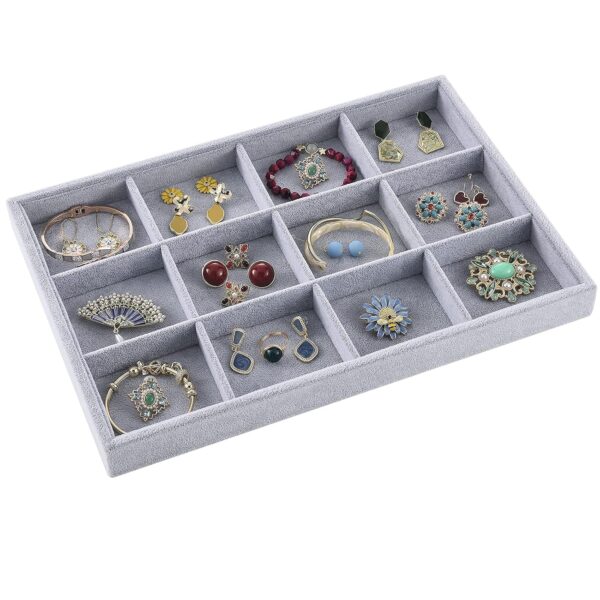 Ice Gray Plush Velvet Stackable Jewelry Display Tray - Image 6