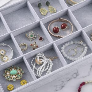 Ice Gray Plush Velvet Stackable Jewelry Display Tray